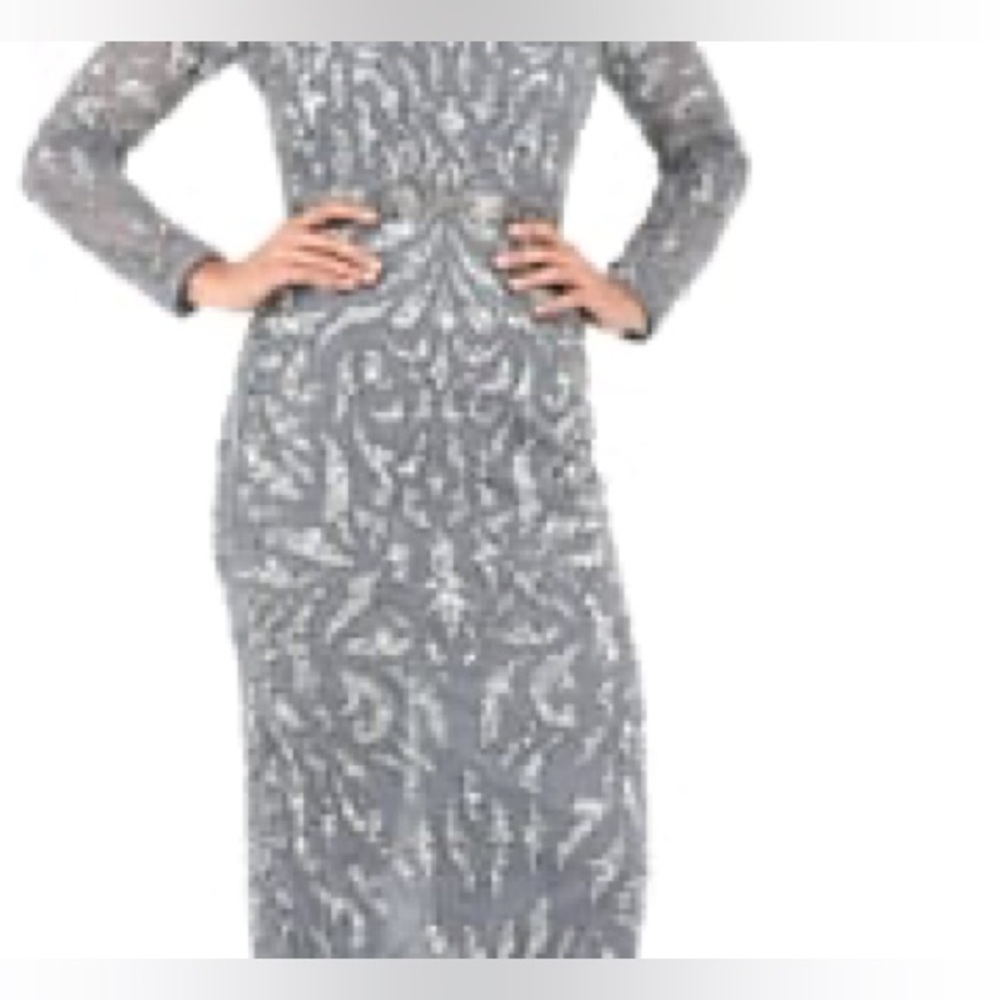 Mac Duggal Silver Long Sleeve Prom Dress - Picture 4 of 5